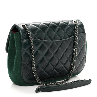 Chanel Felt Glazed Calfskin Quilted Edelweiss Flower Flap Dark Green 3 of 11