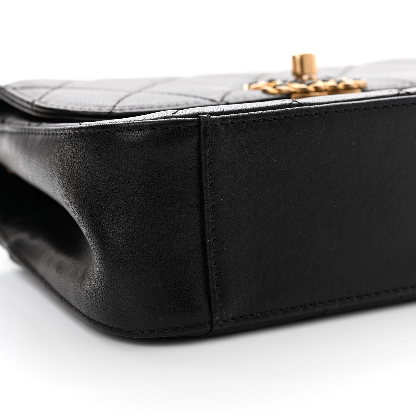 Lambskin Quilted Small Chain Infinity Top Handle Flap Black
