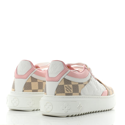 Louis Vuitton Monogram Embossed Calfskin Damier Azur Time Out Sneakers 37 Rose Clair Pink 5 of 10