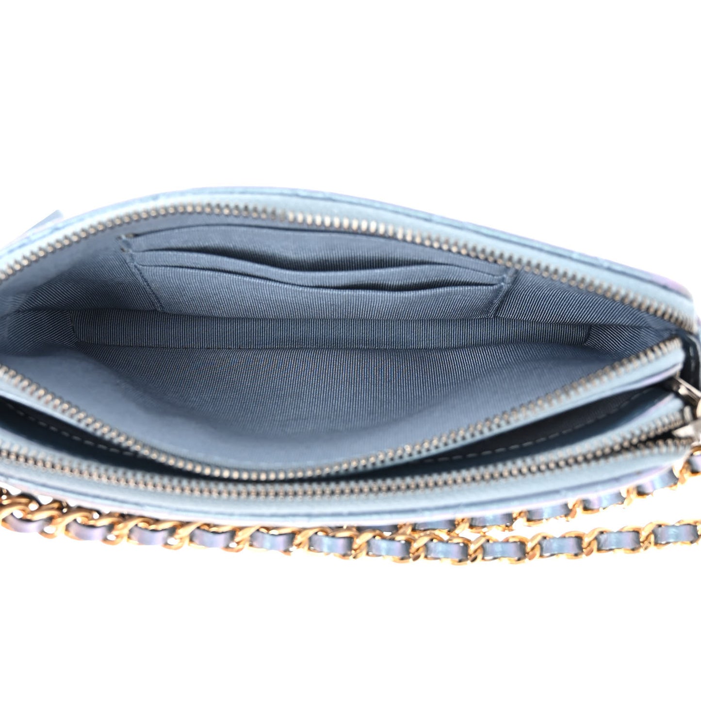 Iridescent Lambskin Calfskin Quilted Small Gabrielle Clutch With Chain Light Purple