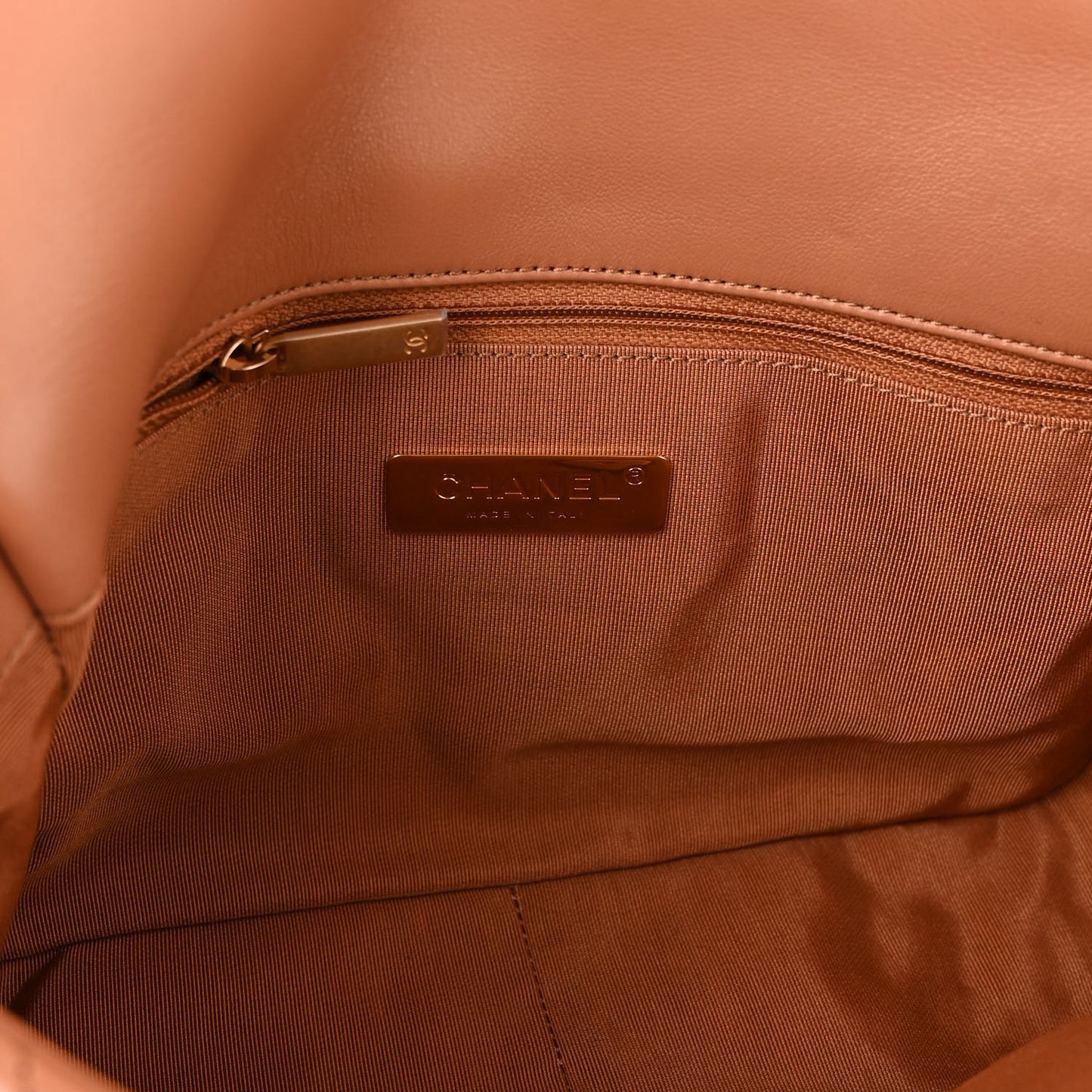 Lambskin Quilted Medium Chanel 19 Flap Light Brown