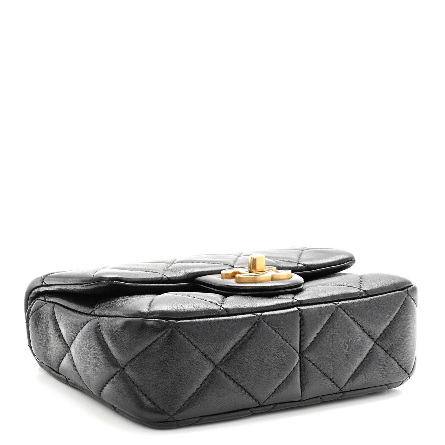 Lambskin Enamel Quilted Mini Pending CC Square Flap Black