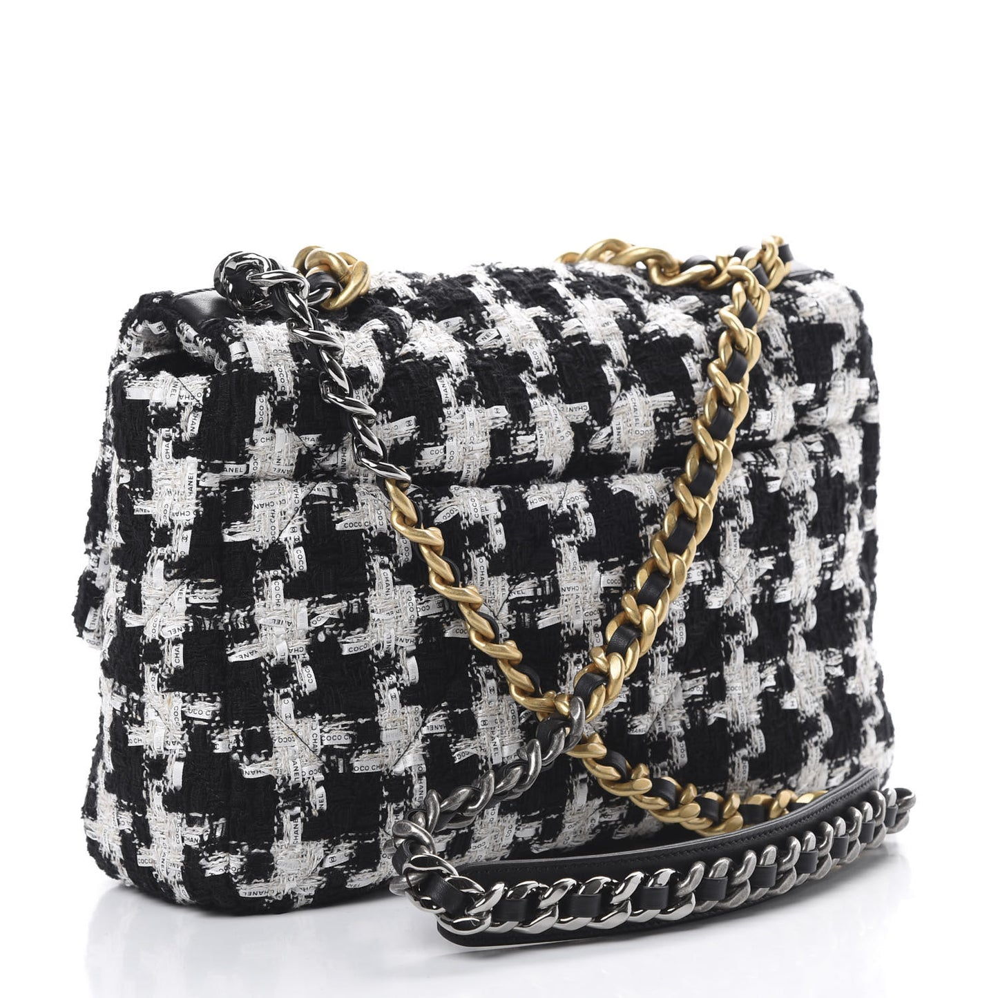 Tweed Quilted Large 19 Flap Black Ecru White