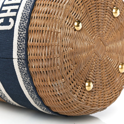 Christian Dior Wicker Oblique Drawstring Bucket Bag Blue 8 of 9