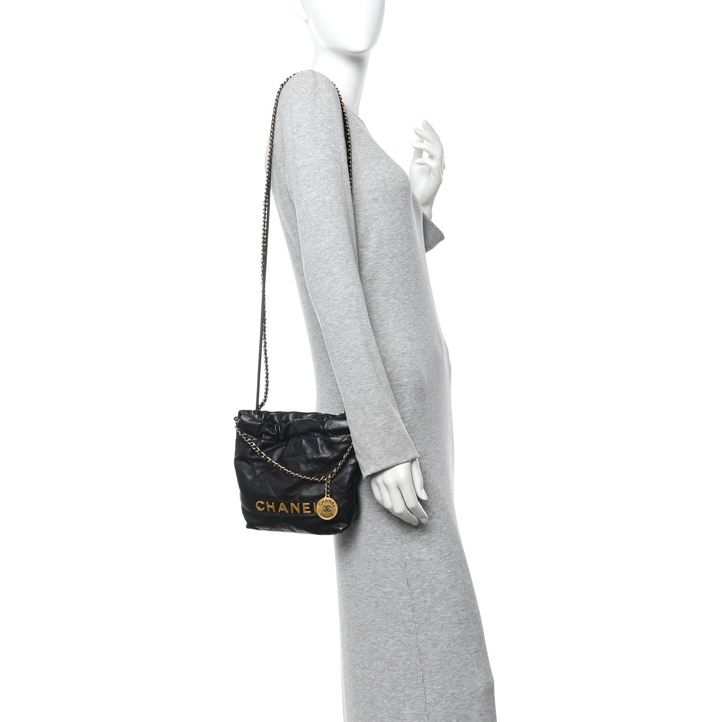 Shiny Calfskin Quilted Mini Chanel 22 Black
