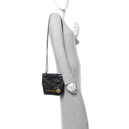 Chanel Shiny Calfskin Quilted Mini Chanel 22 Black 2 of 11
