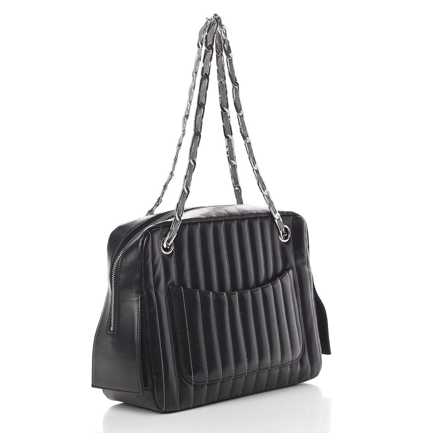 Lambskin Vertical Quilted Mademoiselle Camera Case Black