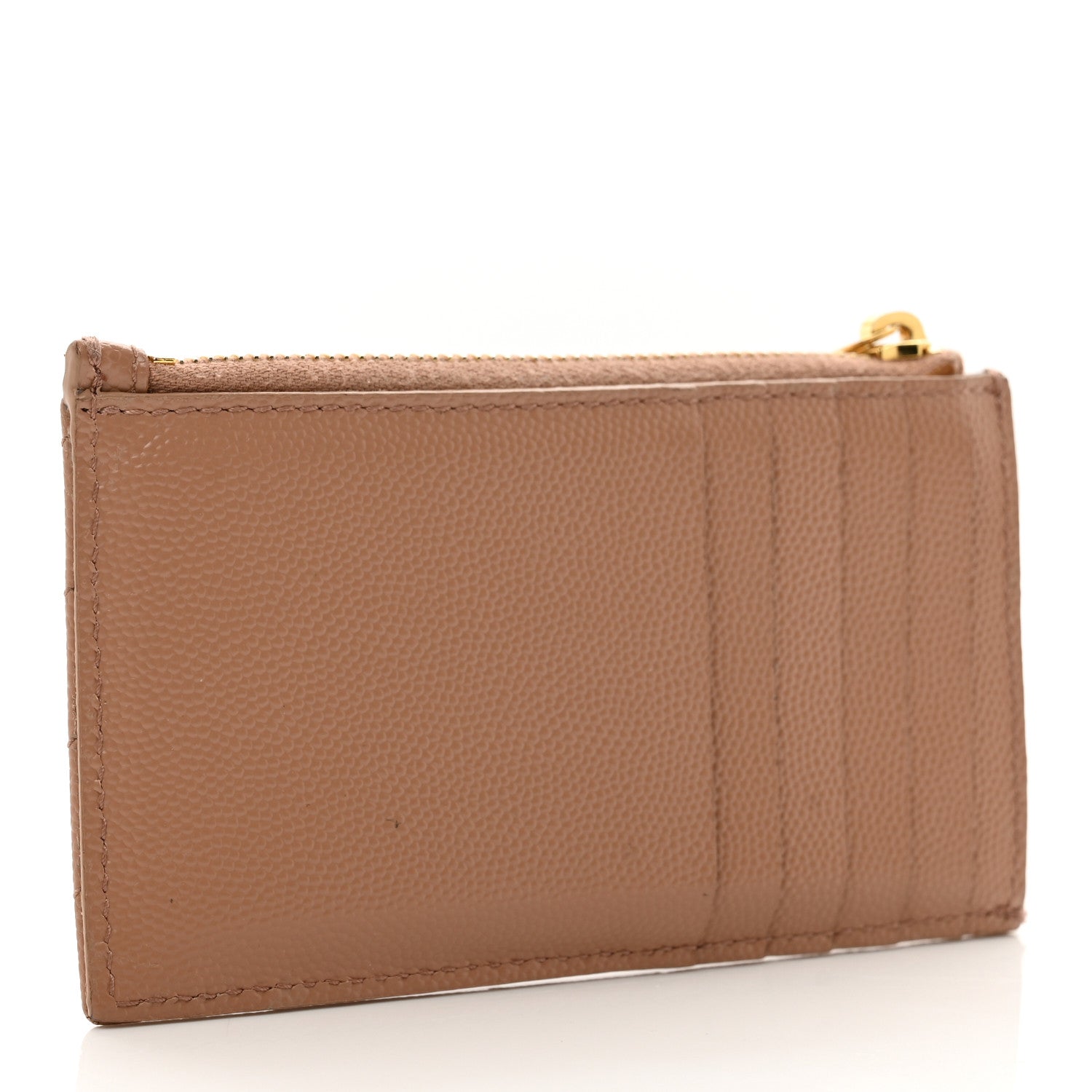 Saint Laurent Grain De Poudre Matelasse Chevron Monogram Fragments Zippered Card Case Cork 3 of 7