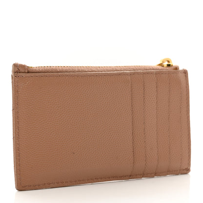 Saint Laurent Grain De Poudre Matelasse Chevron Monogram Fragments Zippered Card Case Cork 3 of 7