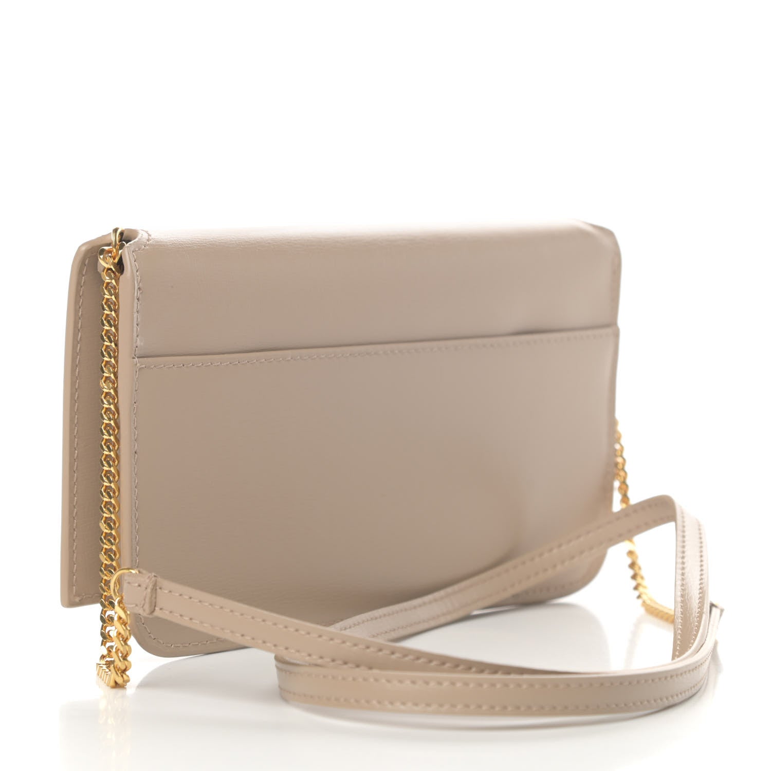 Saint Laurent Smooth Calfskin Monogram Phone Holder Crossbody Dark Beige 3 of 10