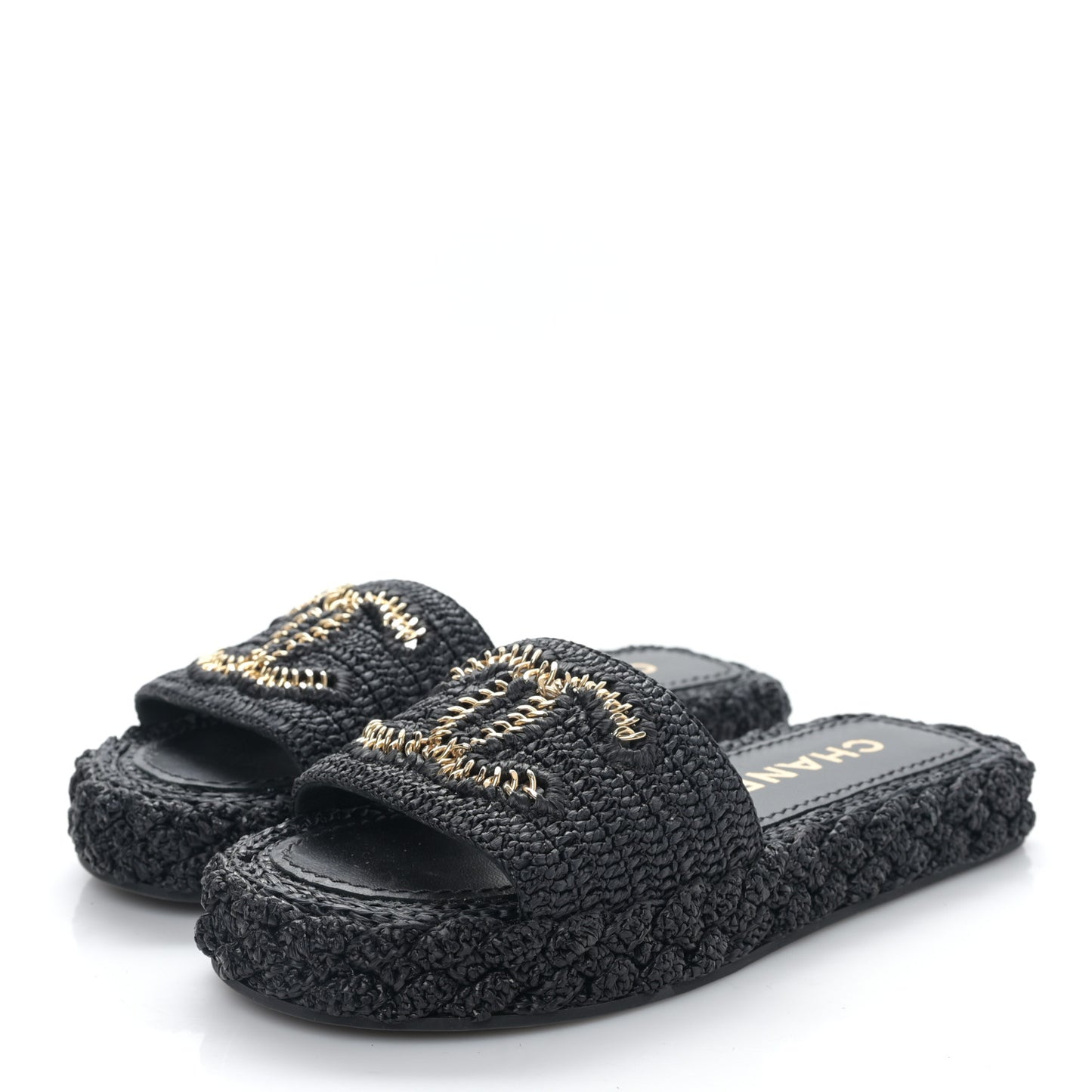 Braided Cord CC Espadrille Slip On Sandals 35 Navy Blue