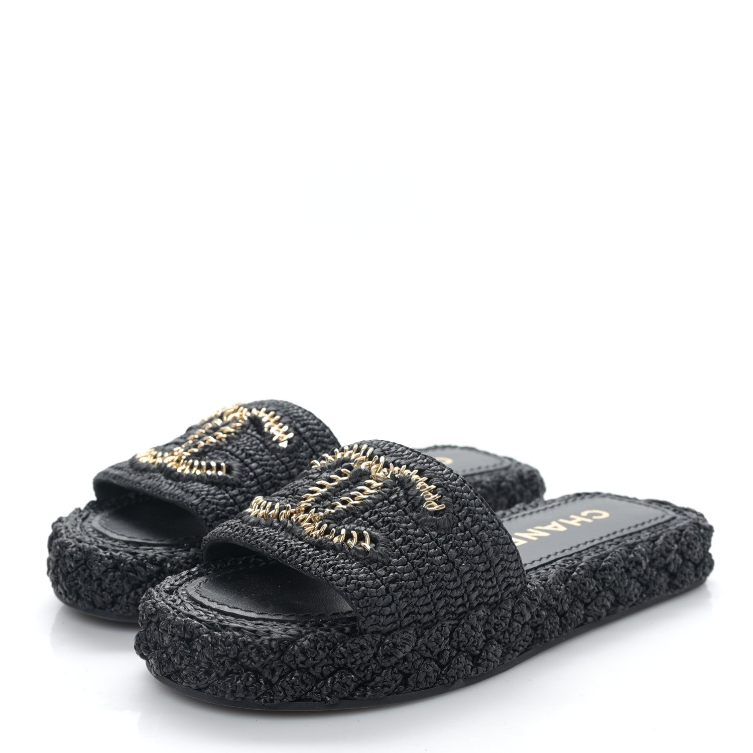 Chanel Braided Cord CC Espadrille Slip On Sandals 35 Navy Blue 3 of 8