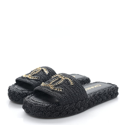 Chanel Braided Cord CC Espadrille Slip On Sandals 35 Navy Blue 3 of 8