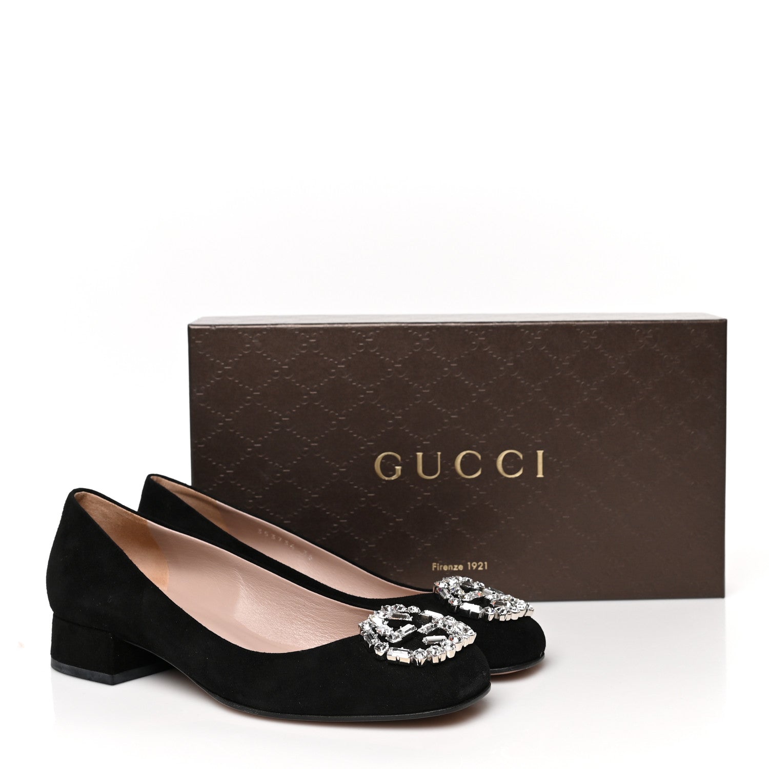 Gucci Suede Crystal Interlocking G Low Heel Pumps 36 Black 9 of 9