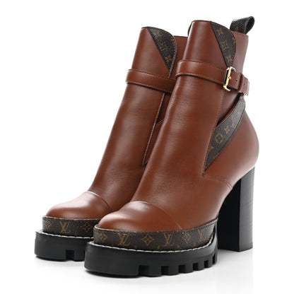 Louis Vuitton Calfskin Monogram Star Trail Ankle Boots 35 Cognac 3 of 11