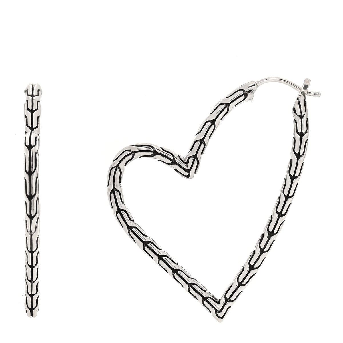 Sterling Silver Classic Chain Manah Heart Hoop Earrings