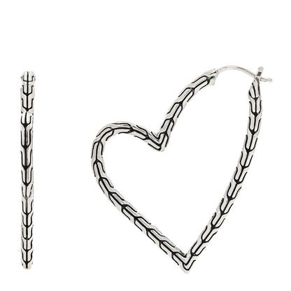 John Hardy Sterling Silver Classic Chain Manah Heart Hoop Earrings 1 of 5