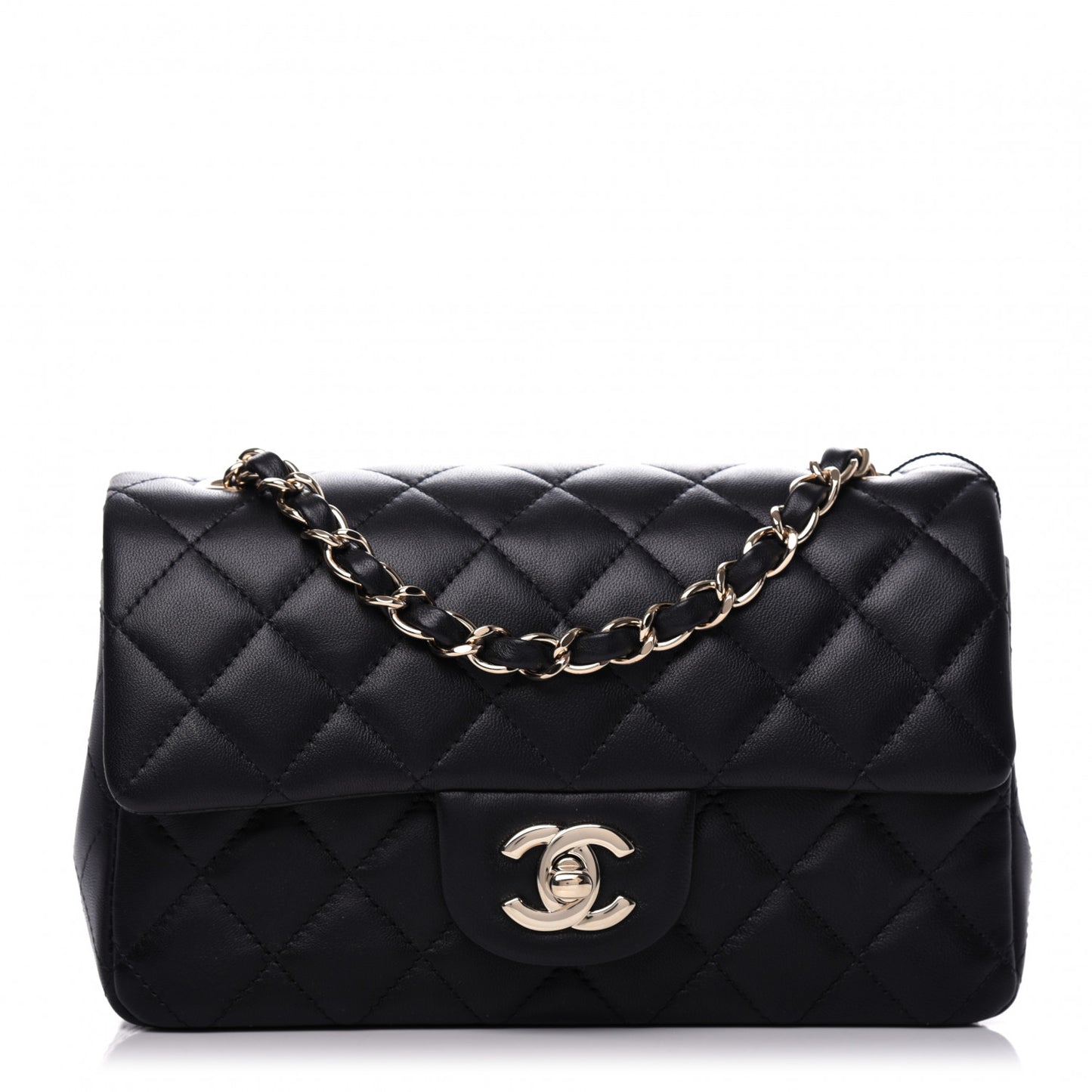 Lambskin Quilted Mini Rectangular Flap Black