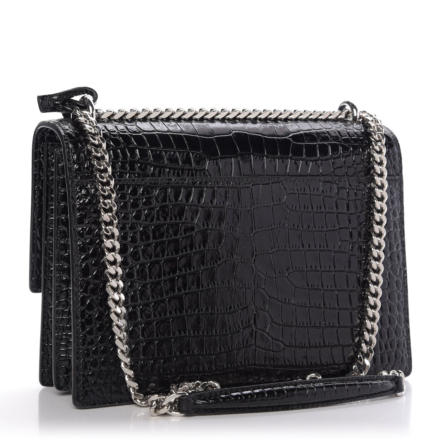 Saint Laurent Calfskin Crocodile Embossed Medium Monogram Sunset Black 3 of 10