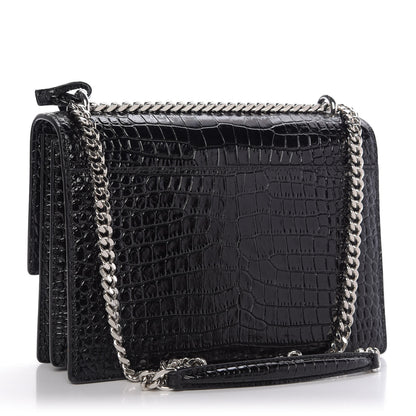 Saint Laurent Calfskin Crocodile Embossed Medium Monogram Sunset Black 3 of 10