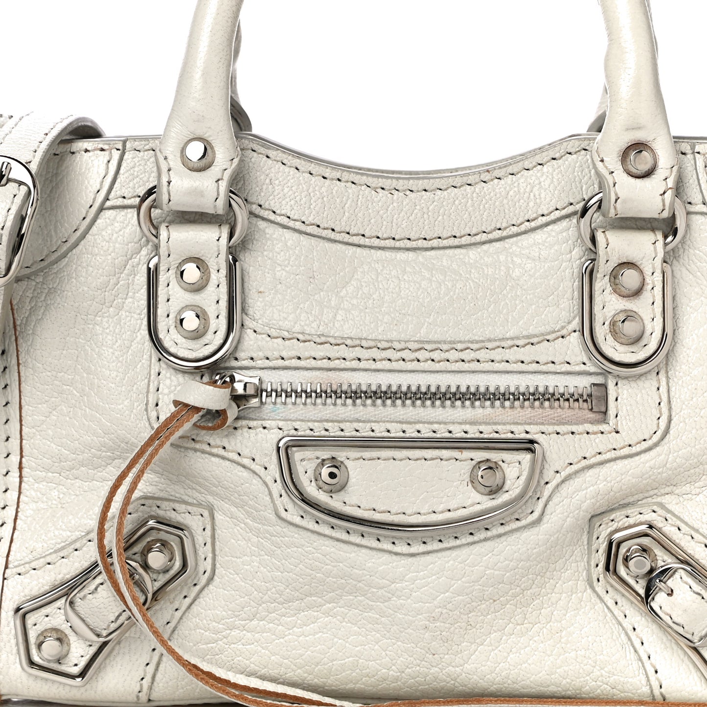 Chevre Silver Metallic Edge Hardware Nano City White