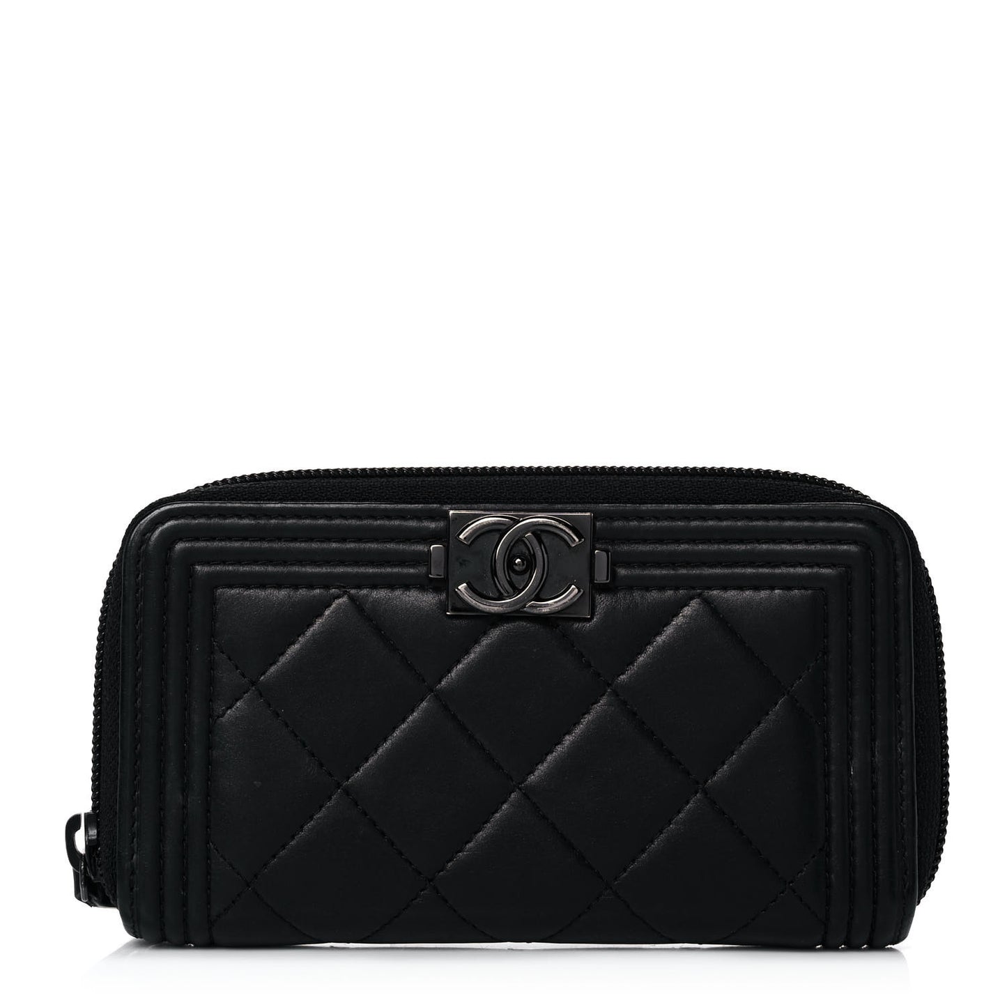 Lambskin Quilted Small Boy Zip Around Wallet Black