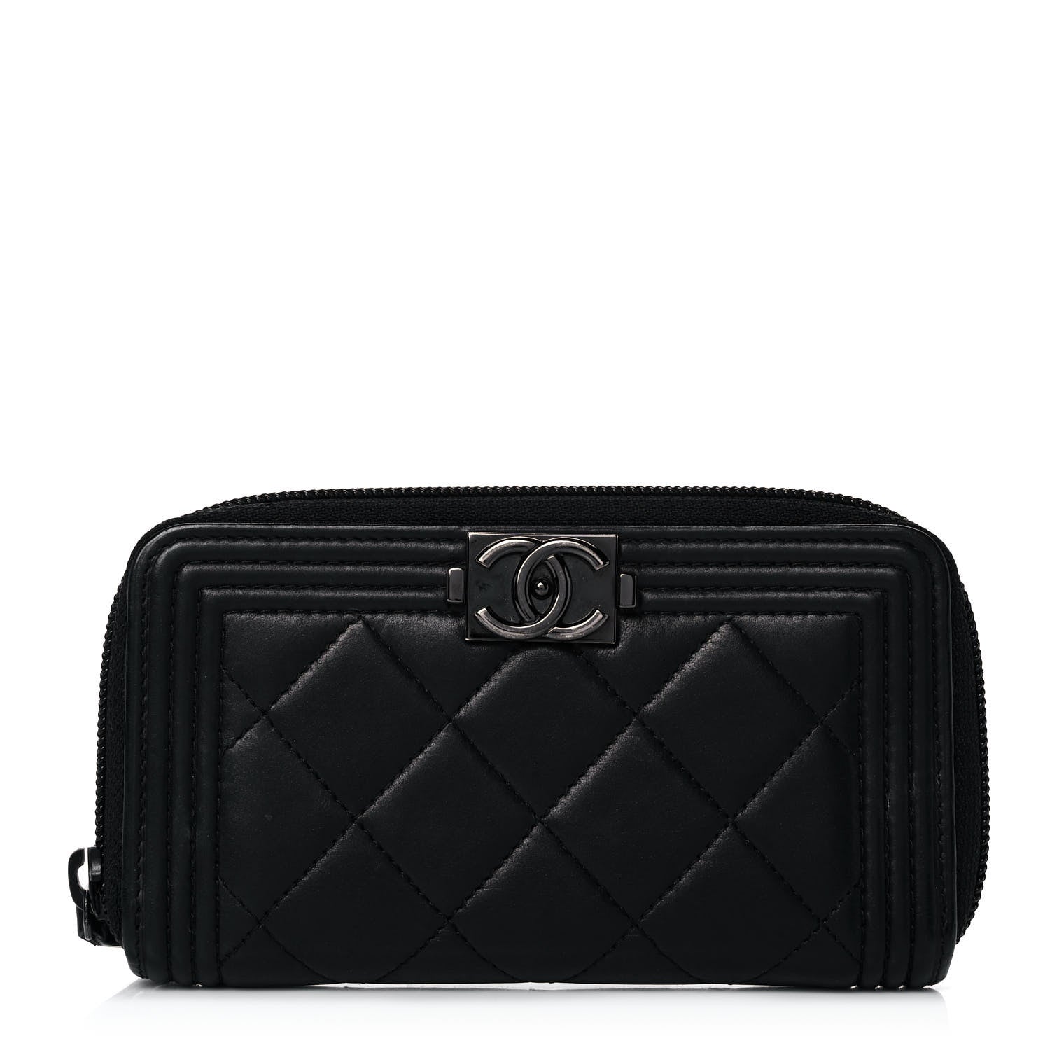 Chanel Lambskin Quilted Small Boy Zip Around Wallet Black 1 of 11