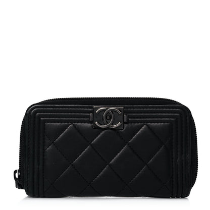 Chanel Lambskin Quilted Small Boy Zip Around Wallet Black 1 of 11