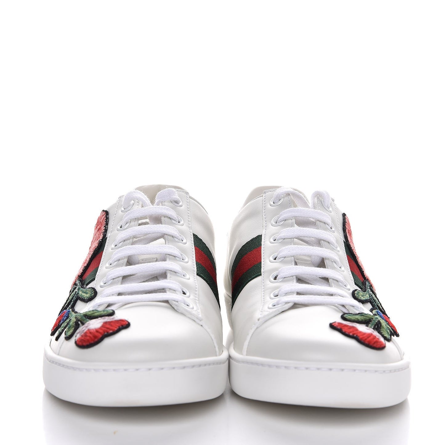 Calfskin Web Floral Embroidered Ace Sneakers 38.5 White