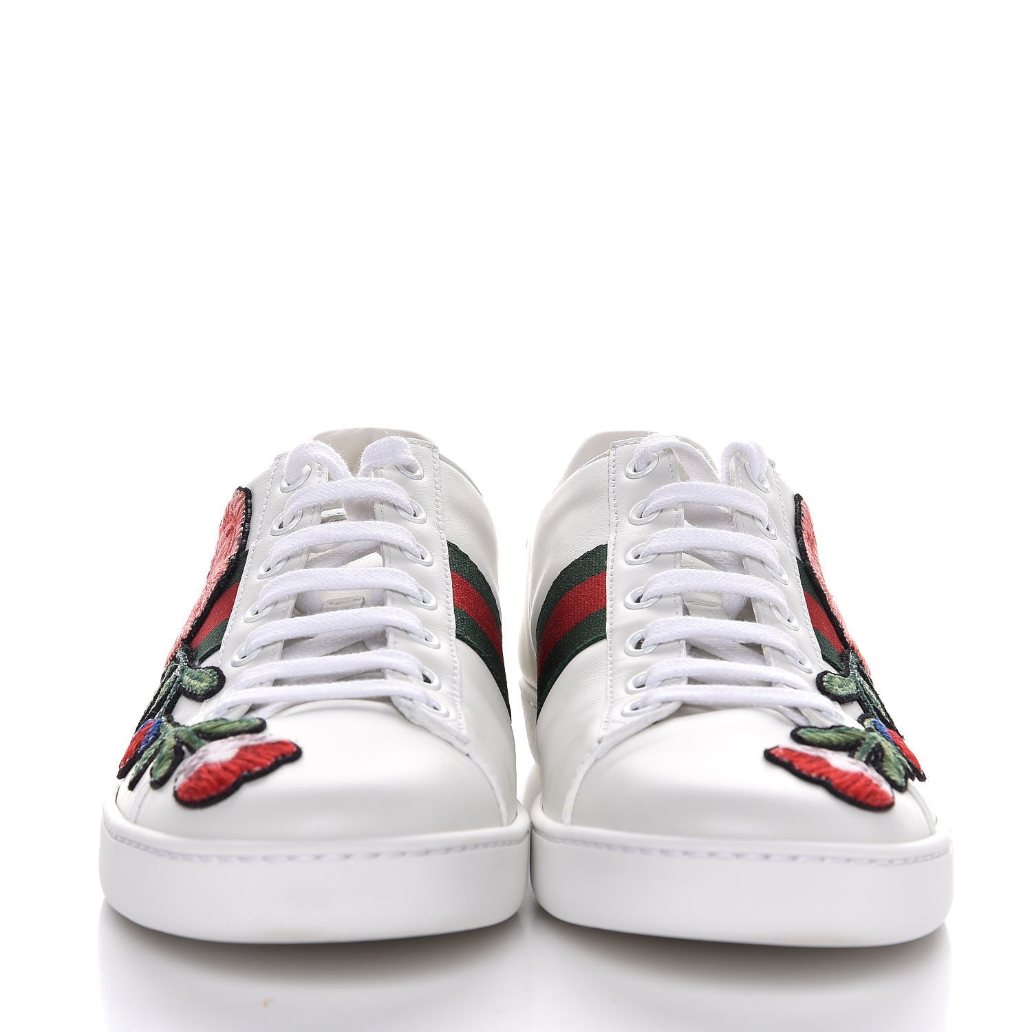 Gucci Calfskin Web Floral Embroidered Ace Sneakers 38.5 White 2 of 12