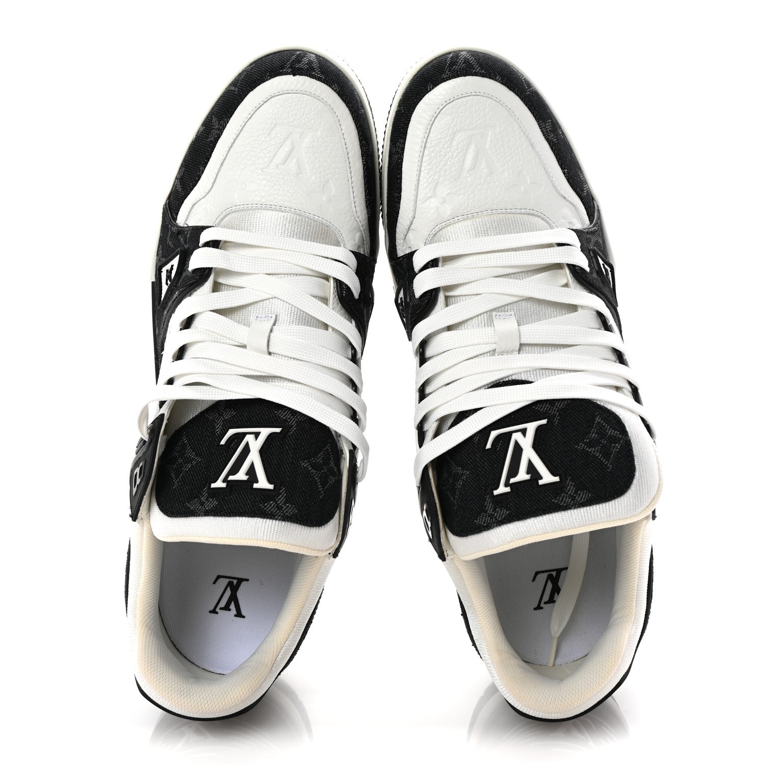 Louis Vuitton Calfskin Monogram Denim Mens LV Trainer Sneakers 11 Black 2 of 9