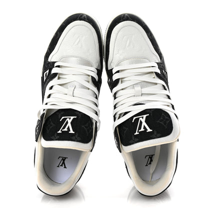 Louis Vuitton Calfskin Monogram Denim Mens LV Trainer Sneakers 11 Black 2 of 9