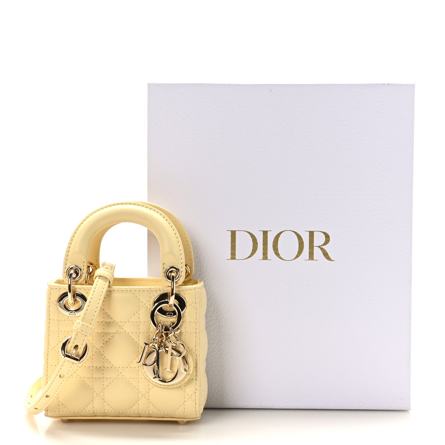 Lambskin Cannage Micro Lady Dior Soft Yellow