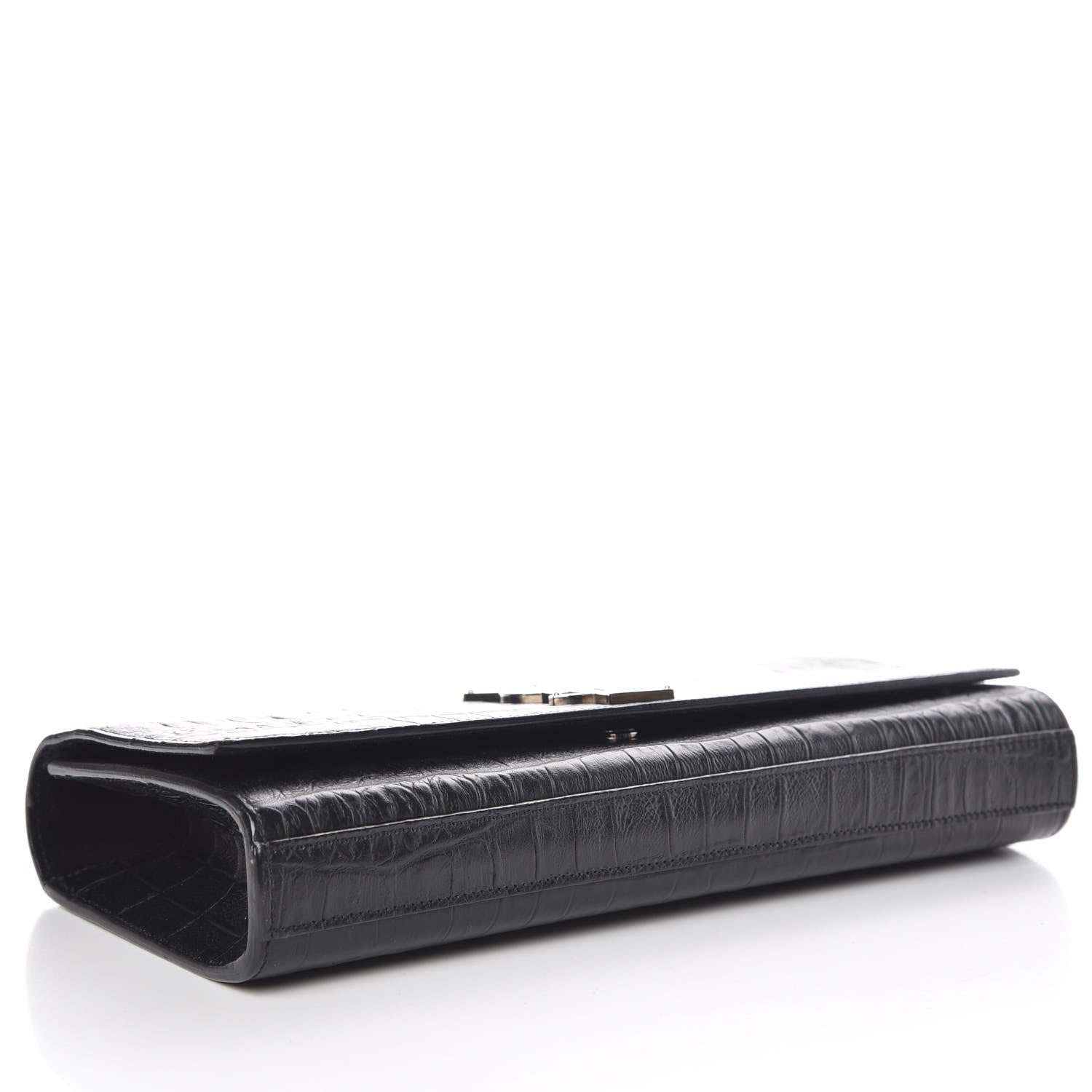 Saint Laurent Calfskin Crocodile Embossed Classic Monogram Cassandre Clutch Black 4 of 9