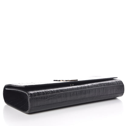 Saint Laurent Calfskin Crocodile Embossed Classic Monogram Cassandre Clutch Black 4 of 9