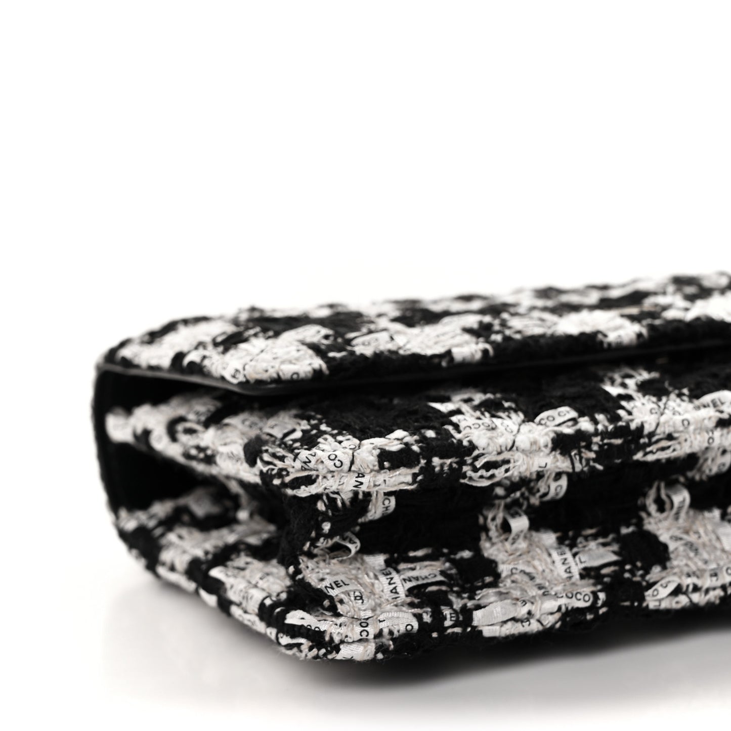 Tweed Quilted Wallet On Chain WOC Black Ecru White