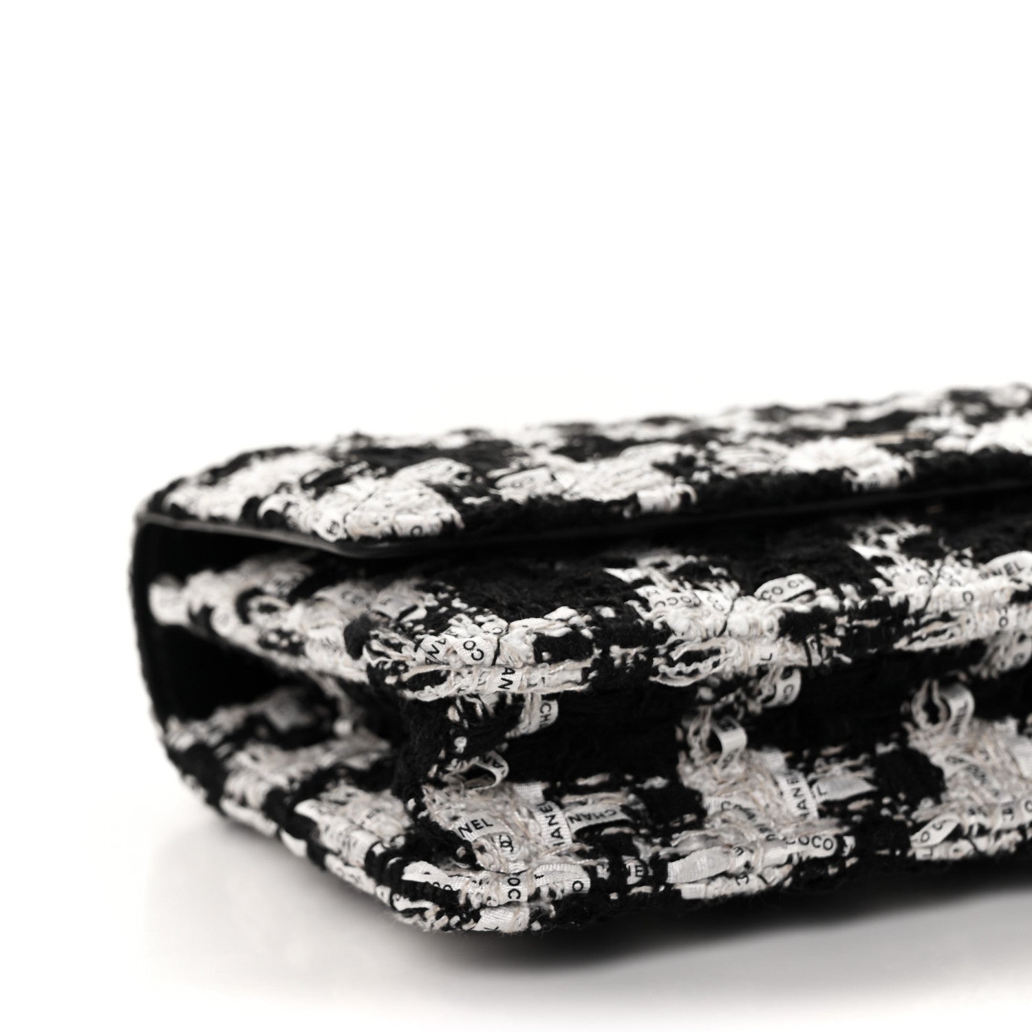 Chanel Tweed Quilted Wallet On Chain WOC Black Ecru White 8 of 9