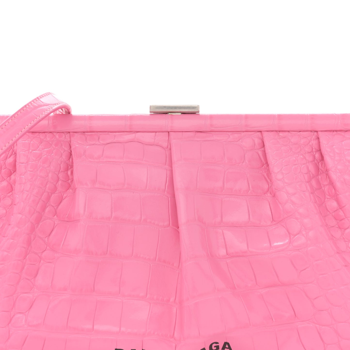 Shiny Supple Calfskin Logo Crocodile Embossed XL Cloud Clutch Pink