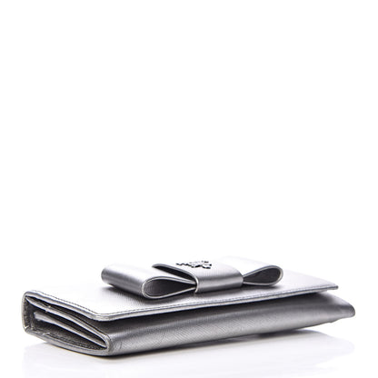 Prada Saffiano Fiocco Bow Continental Wallet Cromo 4 of 13
