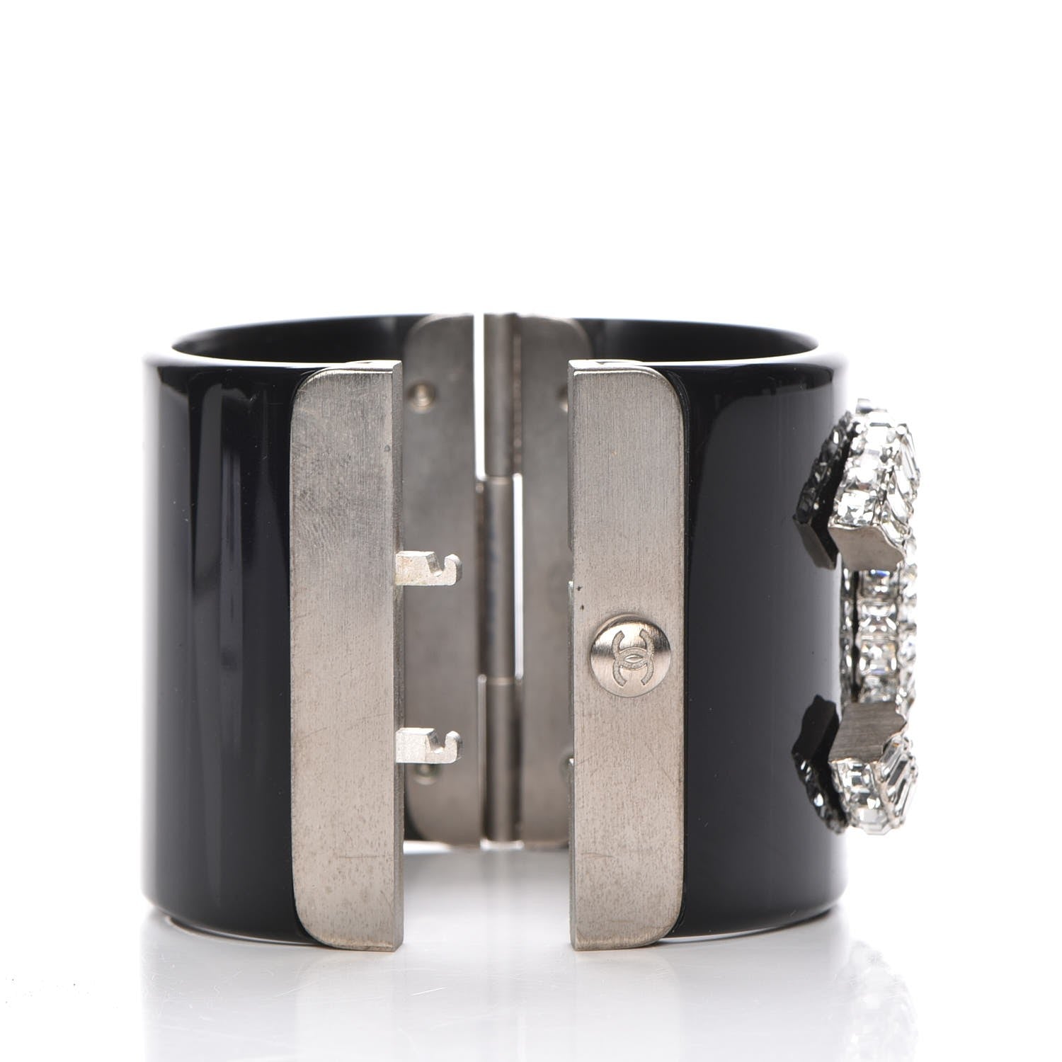 Chanel Resin Crystal Baguette CC Wide Cuff Black 4 of 6