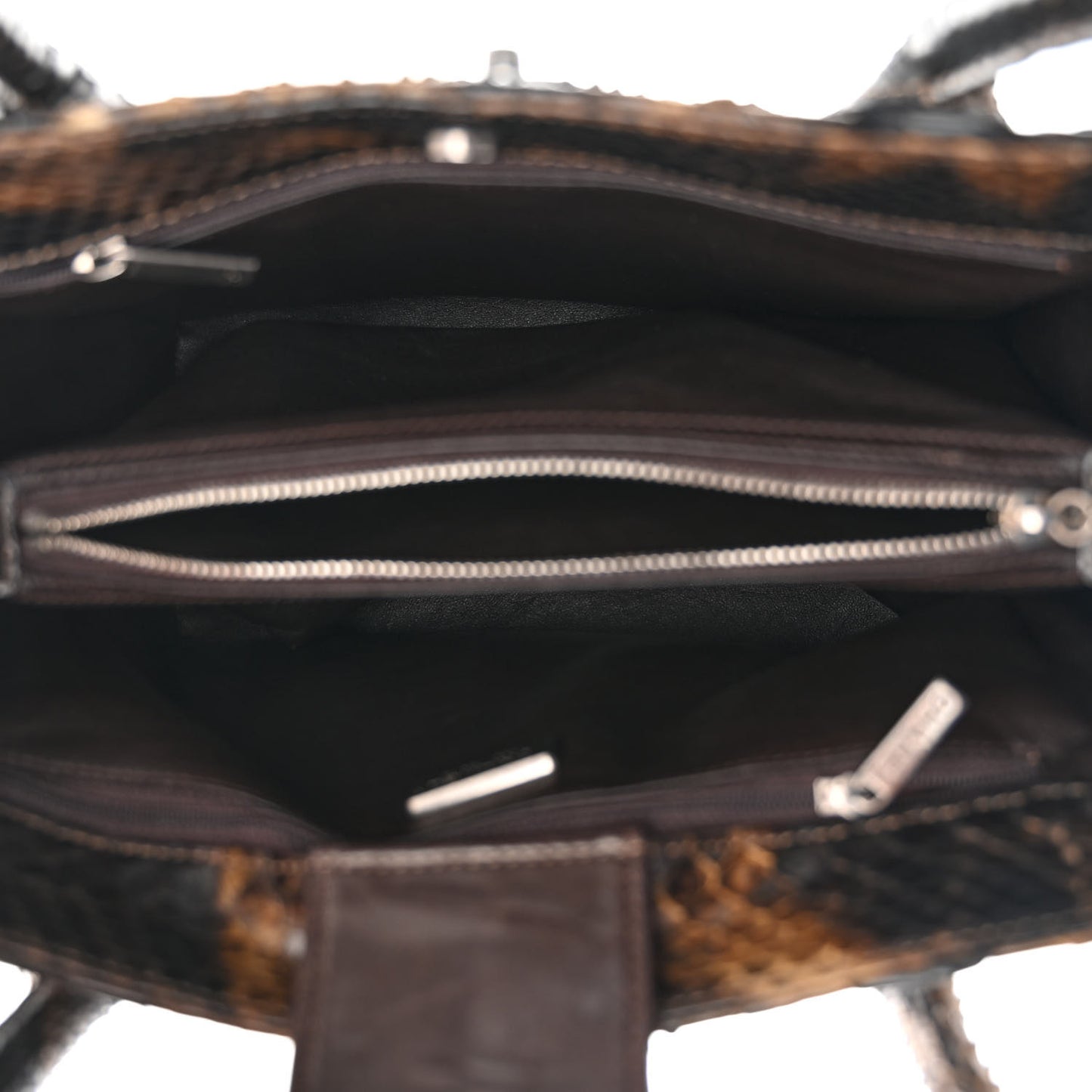 Snakeskin Executive Cerf Shopper Tote Dark Brown