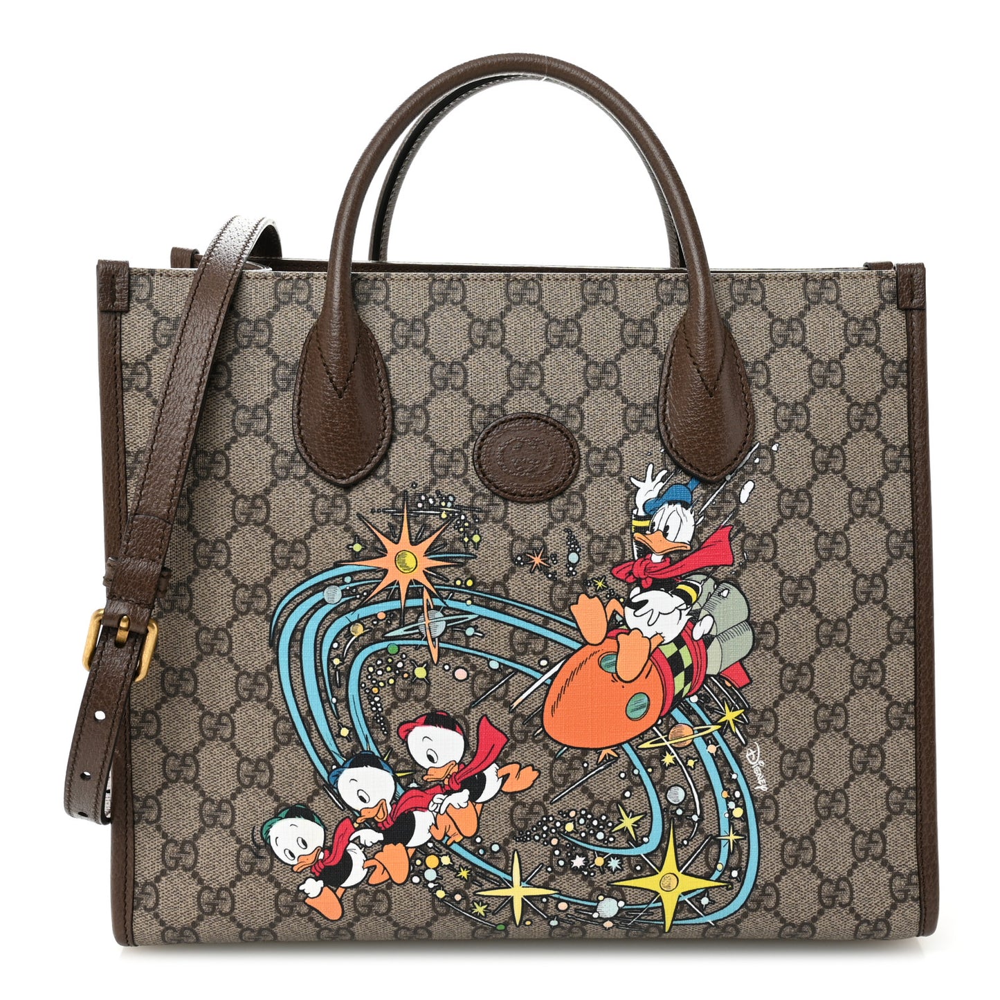 X DISNEY GG Supreme Monogram Donald Duck Retro Interlocking G Tote Bag Beige Multicolor New Acero