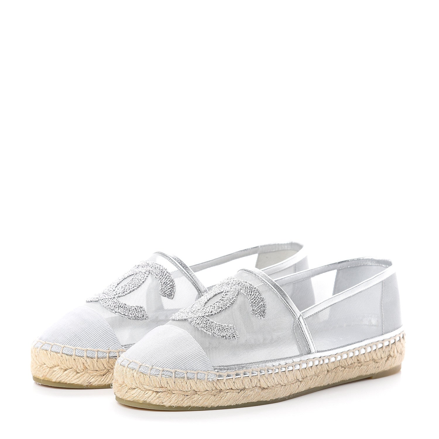 Chanel Mesh Grosgrain CC Espadrilles 36 Silver 3 of 7