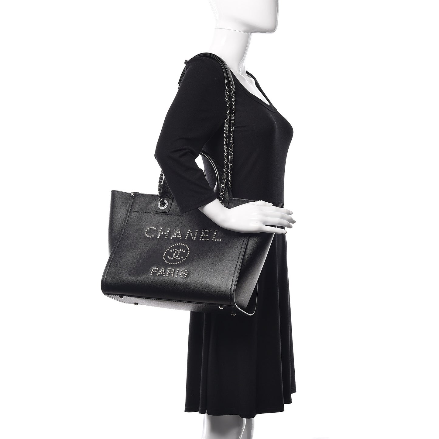 Caviar Small Studded Deauville Tote Black