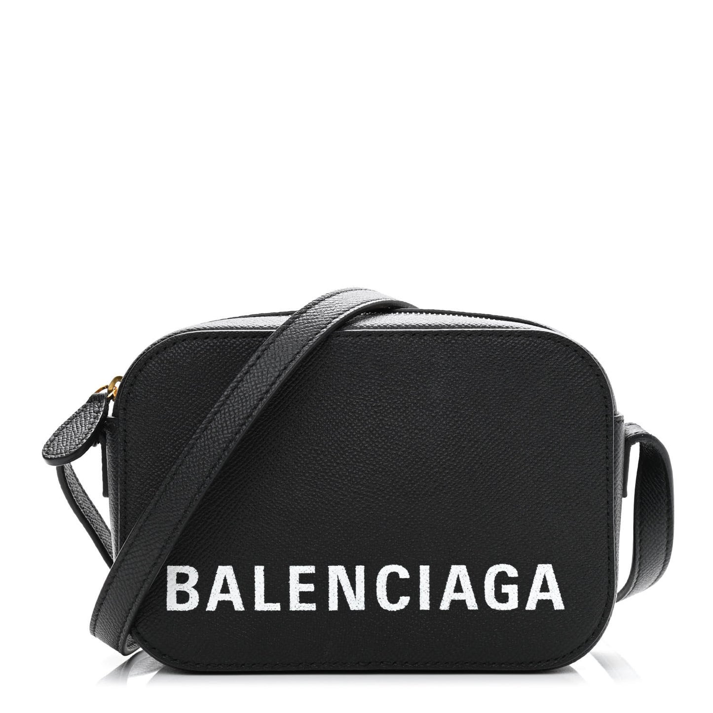 Signature Grained Calfskin Logo XS Ville Camera Bag Black White