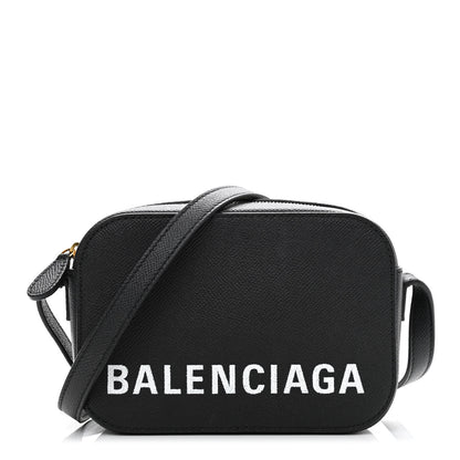 Balenciaga Signature Grained Calfskin Logo XS Ville Camera Bag Black White 1 of 11