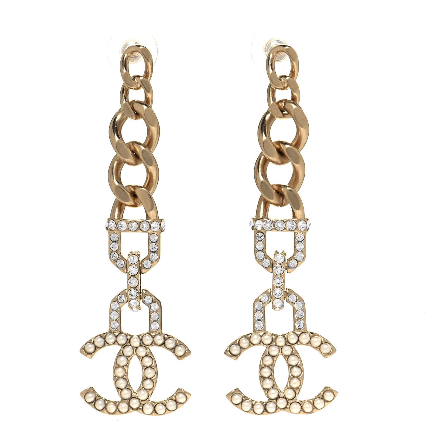Metal Crystal CC Vendome CC Dangle Earrings Gold