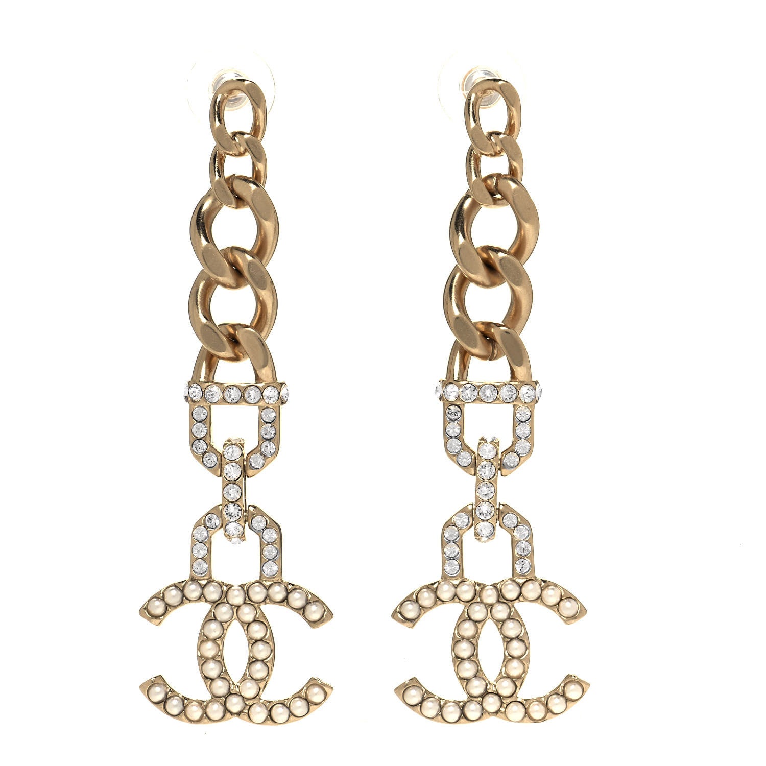 Chanel Metal Crystal CC Vendome CC Dangle Earrings Gold 1 of 4