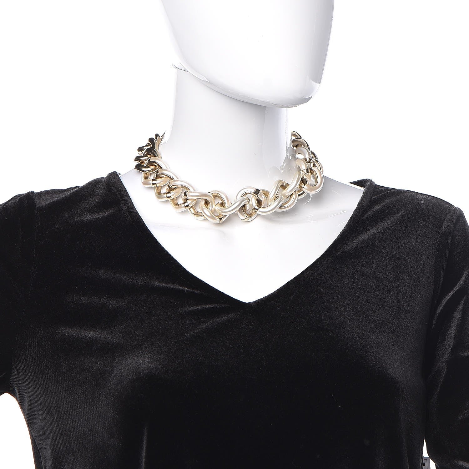 Chanel CC Chain Short Necklace Gold Pearly White 2 of 4