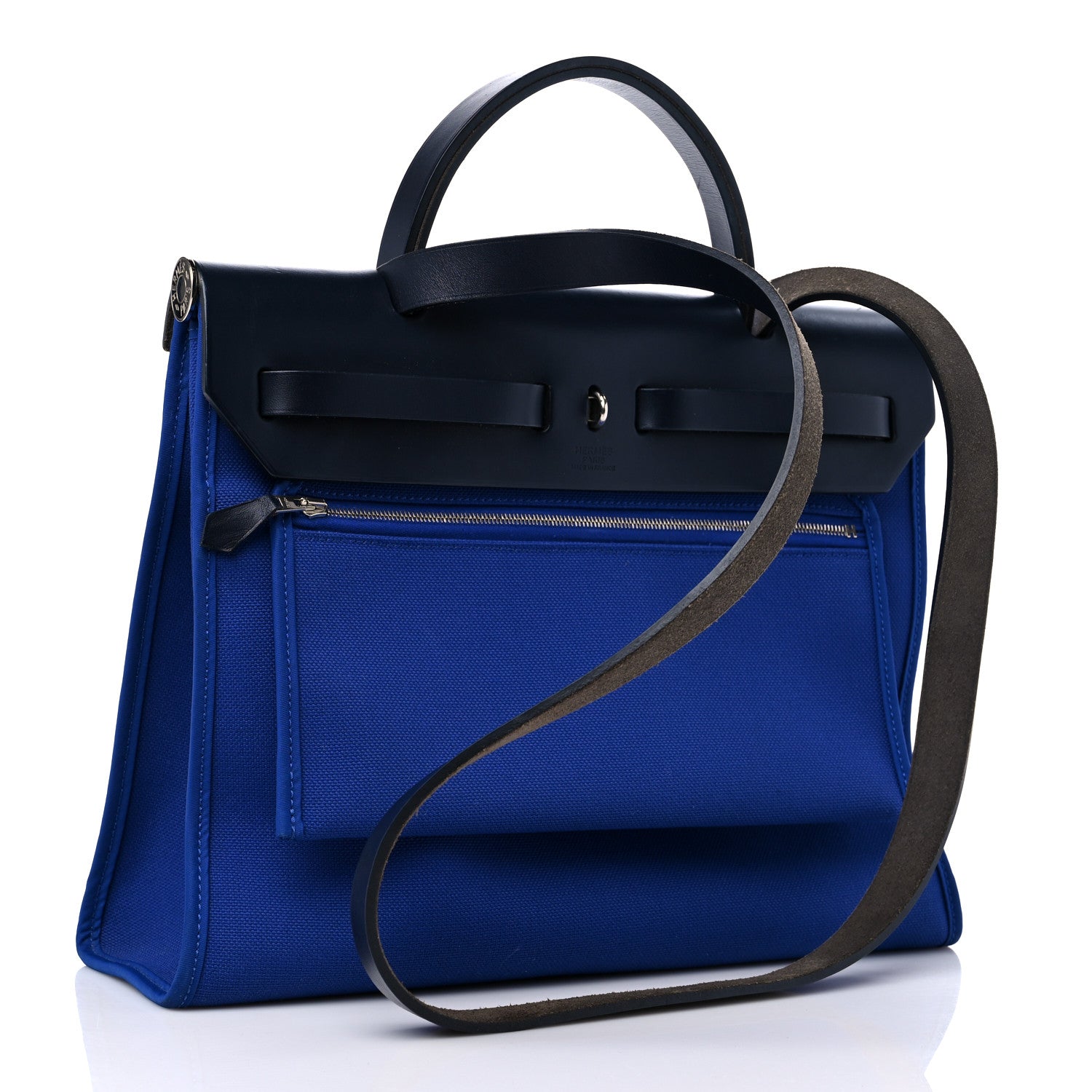 Hermes Toile Militaire Vache Hunter Herbag Zip Retourne 31 PM Bleu Electrique Bleu Saphir 3 of 11